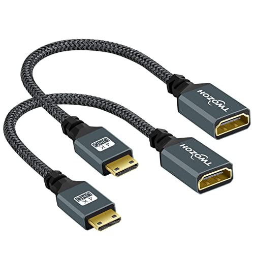 Twozoh Adaptador Mini HDMI a HDMI 2 Unidades, Mini HDMI Macho a HDMI Hembra, Cable de extensión Trenzado Compatible con videocámara 3D 4K 1080p, Tarjeta gráfica, Laptop, Tablet, HDTV, proyector
