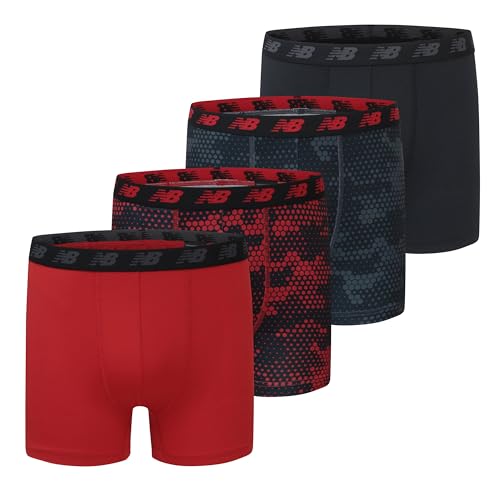 Image of New Balance Boy's Performance Boxer Briefs 4-Pack, Magnet Print/Team Red/Black/Team Red Print, X-Small