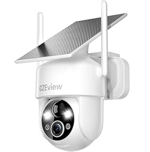 CZEview Alles in 1 Überwachungskamera Aussen Akku Solar, 2K, 100% Kabellos, 360° PTZ Kamera Überwachung Außen mit Bewegungsmelder, 2.4GHz WLAN, Farbige Nachtsicht (Weiß)