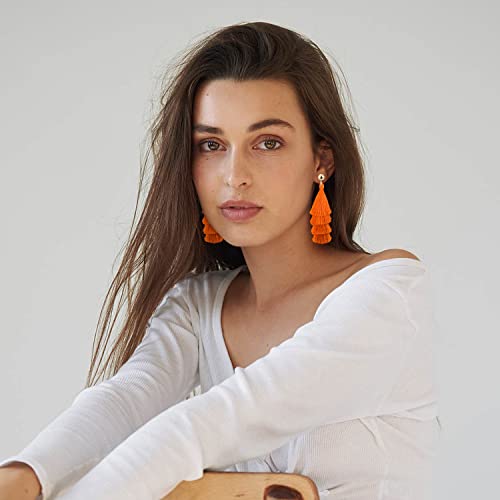 Fansilver Statement Drop Raffia Dangle Geometric Boho Long Tassel Hot Pink Earrings for Women4