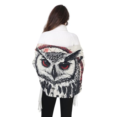 Dreamcatcher Owl Cashmere Feel Scarf for Women, Large Single Sided Print Pashminas Shawl Wrap with Tassels