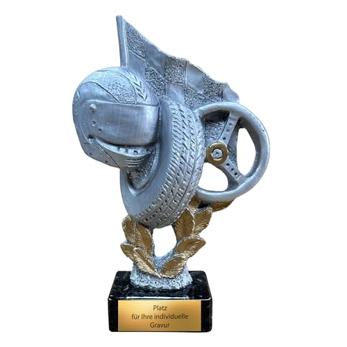 eberin Trofeo de carreras de 22,5 cm de resina con base de mármol, trofeo de carreras de coches y karts, incluye grabado
