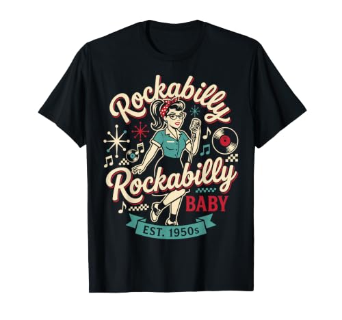 1950s Retro Rockabilly Pinup Vintage Style for Women Camiseta