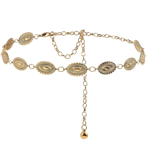 Image of PALAY Boho Waist Belt for Women Golden Concho Belt Saree Waist Metal Concho Western Fashion Conchos Adjustable,29.53 inches +19.69 inches