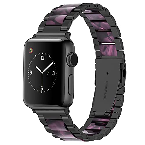 Bracelet Apple Watch résine et acier anti-irritation bicolore noir violet