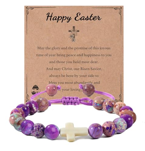 Image of enasal Easter Basket Stuffers for Teens Girls, Nature Stone Easter Gifts Cross Bracelet, Christian Gifts Inspirational Jewelry