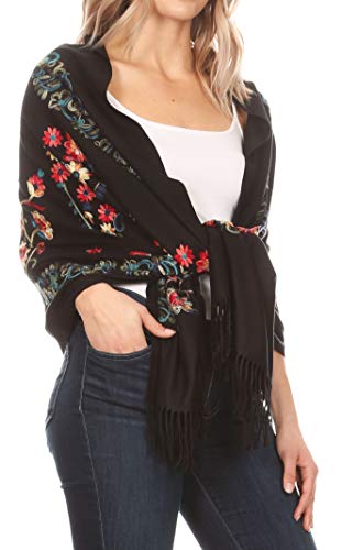 Sakkas Ginata Women's Large Casual Super Soft Embroidery Scarf Shawl Wrap Stole3