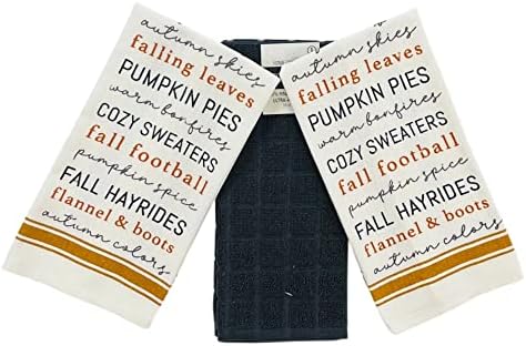 Fall Football Home Decor Kitchen Dish Towels Set: Football Family Food with Golden Yellow Stripes