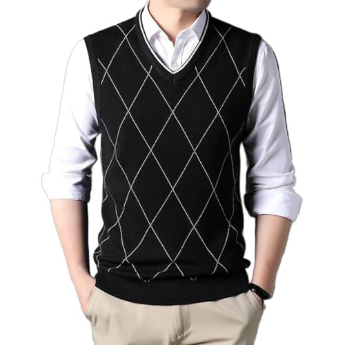 Chaleco de punto Argyle de mezcla de cachemira con cuello en V y jersey sin mangas