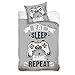 Gaming Bettwäsche-Set Kinderbettwäsche Teenagerbettwäsche Jungen in grau, Kissenbezug 80x80 + Bettbezug 135x200, Gamer-Bettwäsche Eat Game Sleep Repeat