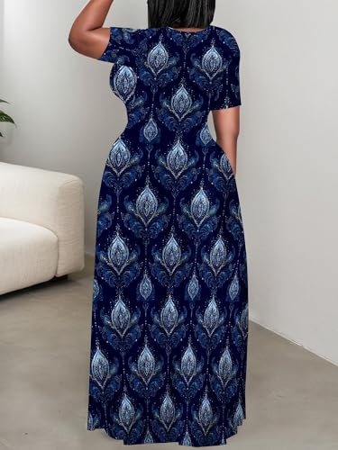 Image of PinkPatty Plus Size Dress for Women Casual Crew Neck Short Sleeve Maxi Dress Oversized Summer Beach Dresses with Pockets