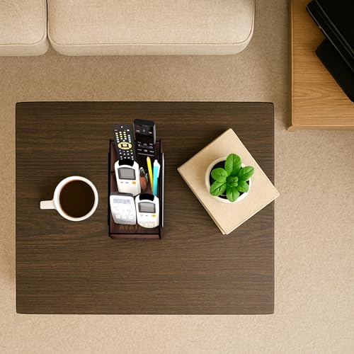 Image of Multipurpose Wooden Remote Stand Organizer with 3 Compartments, Premium Engineered Wood Desk Organizer for TV /AC Remotes, Stationery, Charger, Home & Office Use (Dark Walnut-2)