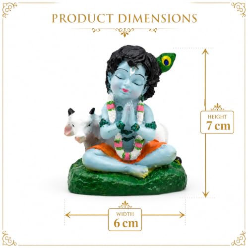 Image of Lord Krishna Idol Resin Baby Balkrishna Laddu Gopal Murti for Car Dashboard, Decorative Showpiece for Home Decor, Pooja Room, Office Desk, Living Room, Spiritual Gift & Religious Statue