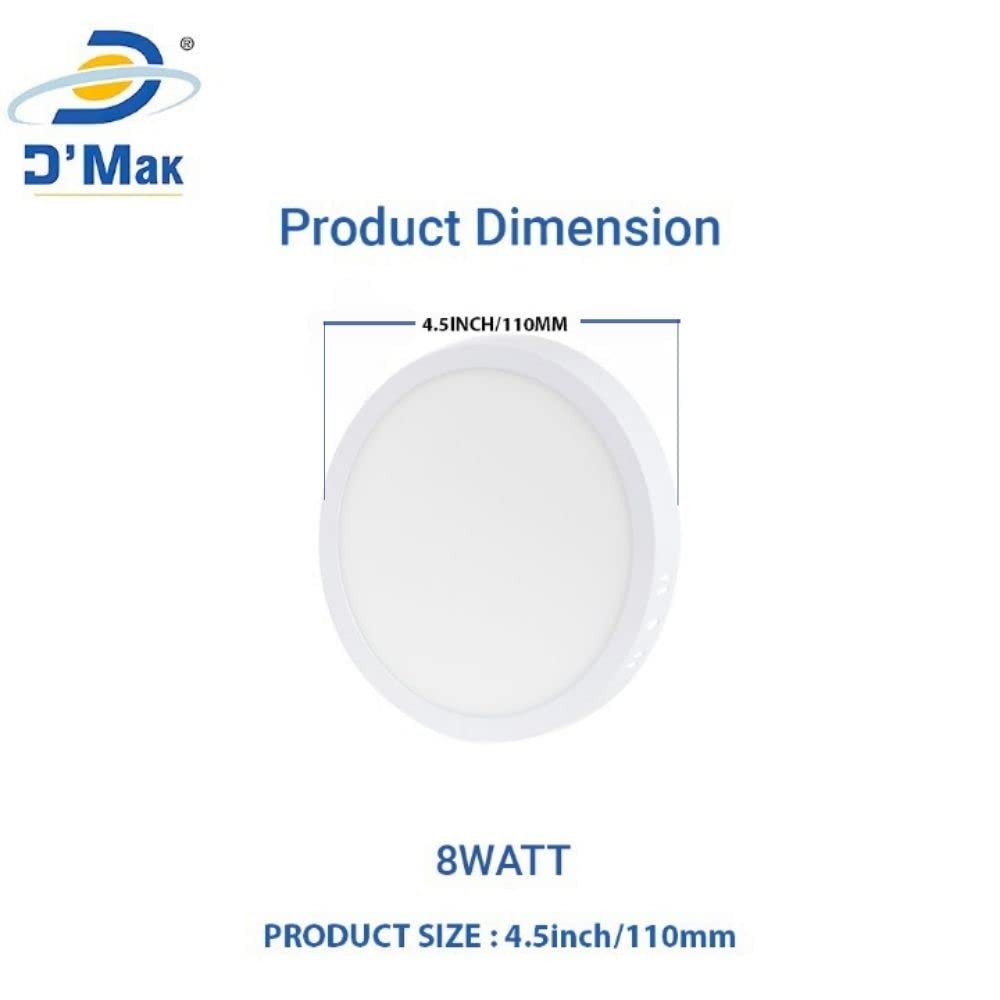 D’Mak™ 8W LED Round Surface Panel Lights with IC Driver Energy Super Saver ('IP50 ' Dust Proof) Roof White 6000K (8.00 Watts) (Pack of 03) | Surface Light | 2