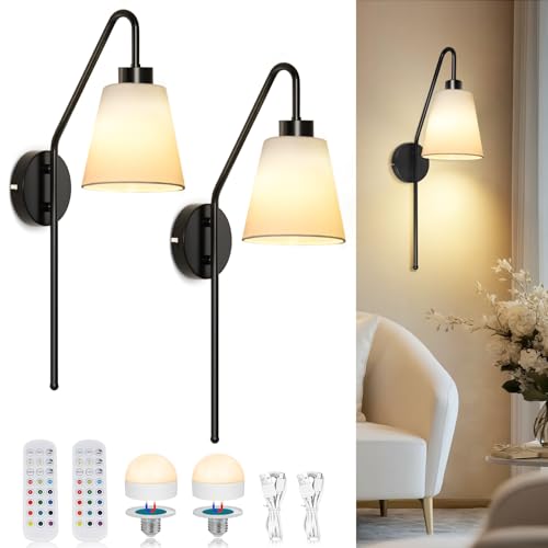 Dehobo Akku Wandleuchte LED Innen - Wandlampe Batterie USB Aufladbar 1.5W 3000K 4000K 6000K Dimmbare - Moderne Matt Schwarz Innen Wandbeleuchtung für Wohnzimmer Schlafzimmer Treppen Zuhause