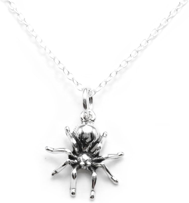 Sterling Silver Tiny Spider Charm Necklace, Sterling Silver Halloween Spider Charm Necklace,18"