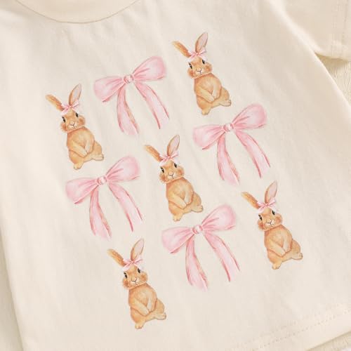 Lamuusaa Toddler Baby Girl Easter Outfit Short Sleeve Bunny Bow Print T-shirt Flared Pants Headband Summer Outfits 6M-4T3