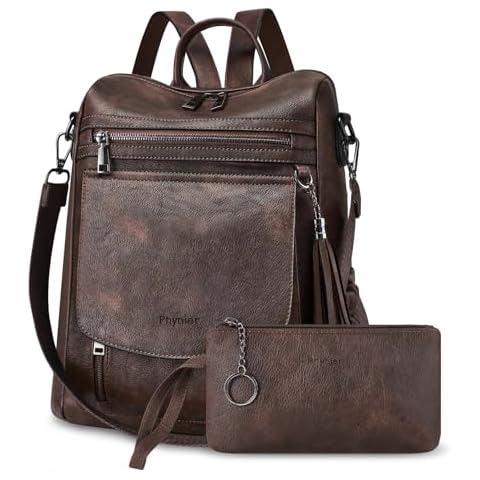 PHYNIER Backpack Purse for Women Leather Backpack Fashion Designer Purse Travel Backpack for Women Work Daily with PU Wallet (Dark Coffee) Cover