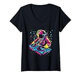 Photo Gallery donna astronauta dj edm music house deejay nello spazio techno party maglietta con collo a v Photo Gallery donna astronauta dj edm music house deejay nello spazio techno party maglietta con collo a v