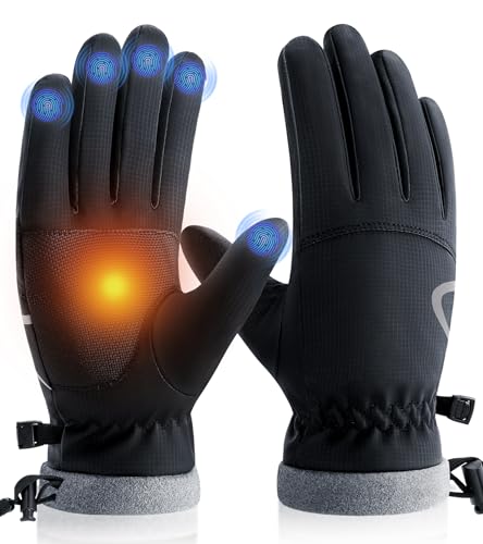 PULIOU Handschuhe Herren Damen Winter Thermo Fahrradhandschuhe Warme Winterhandschuhe Winddichte Touchscreen Laufhandschuhe Sporthandschuhe zum Laufen Radfahren Klettern