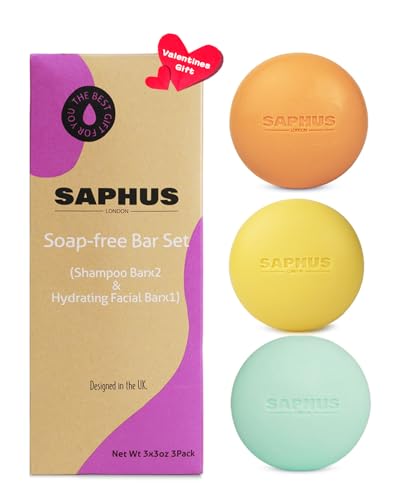 SAPHUS Conjunto de barras de xampu e presente de limpeza facial, 3 peças