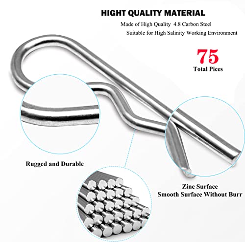 Image of 75 Pcs Hitch Pin Clip R Clips Retaining Pins Tractor Cotter Pin Hair Pin Assortment Spring Clip Retainer Pins Hitch Keeper Pins Kit for Dolly Pins /Trailer Pin Clips /Hand Ttruck Pin Replacement