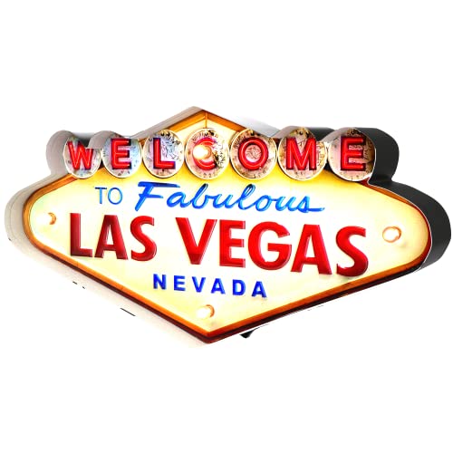 DiiliHiiri Signe Las Vegas Vintage – Enseigne Métallique Lumineux avec des Lumières LED...