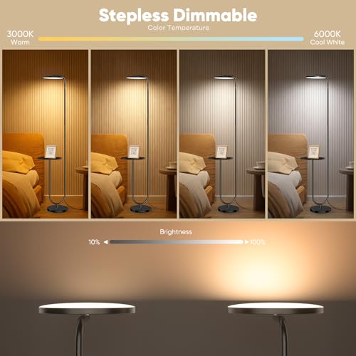 Image of SIBRILLE 36W LED Floor Lamp with Table, Super Bright Standing Lamp, Modern Stepless Dimmable Torchiere Tall Lamp with Remote Control, 350Rotating Head Floor Lamp for Living Room, Bedroom, Office