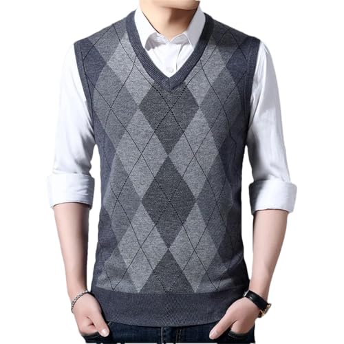 Men’S Thick Knitted V-Neck Sweater Vest Casual Style Sleeveless Diamond Pattern Pullover Waistcoat