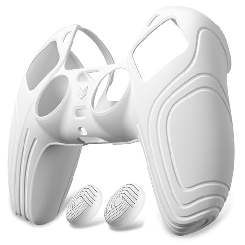 eXtremeRate PlayVital Cover Skin per ps5 Controller Joystick Custodia Protettiva Antiscivolo Silicone Case con Gommini Coprilevette Analogiche-Samurai,Bianco