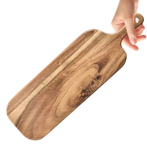 Tabla de cortar de madera con mango – Tabla de cortar de doble cara para cocina, queso y filete | Tarjeta rústica de porción de madera para camping, restaurante, gastronomía y decoración del comedor,