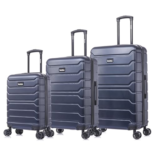 Image of InUSA TREND Luggage with Spinner Wheels | Durable Lightweight Hardshell SuitcaseTravel sets with Handle and Trolley | (20in 24in 28in) 3 Piece Set | Blue