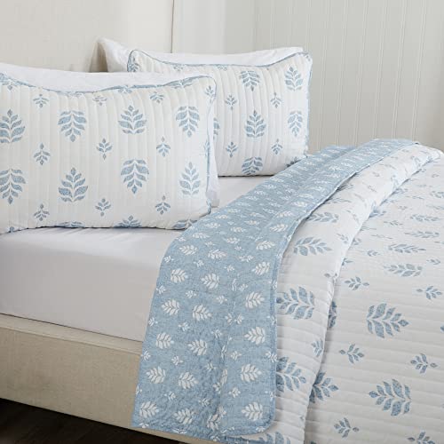 Great Bay Home 3-Piece King Reversible Lightweight Quilt Comforter With 2 Shams | All-Season, Modern, Flower Bedspreads | Blue Floral Coverlet Sets | Quilts #TOP7