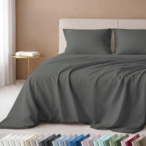 Image of California Design Den King Size Sheets Set - Luxury 600 Thread Count Sateen, 100% Cotton Bed Sheets King Size, Deep Pockets, Soft, Crisp and Durable Bedding - Dark Grey