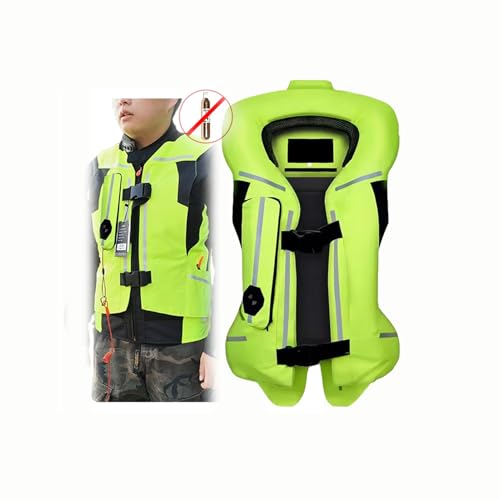 Motorrad -Airbag -Weste for Erwachsene Motocross Air-Bag-Reitjacke Mit Reflektierender Streifen(Green,X-Large)