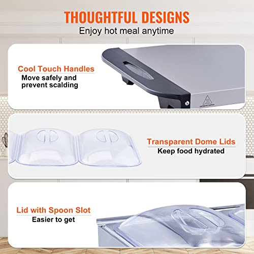Image of VEVOR Electric Warming Tray, Food Warming Trays for Buffet, Warming Trays with Temp Control, Portable Stainless Steel 7.5 Quart Chafing Dish Set, ETL
