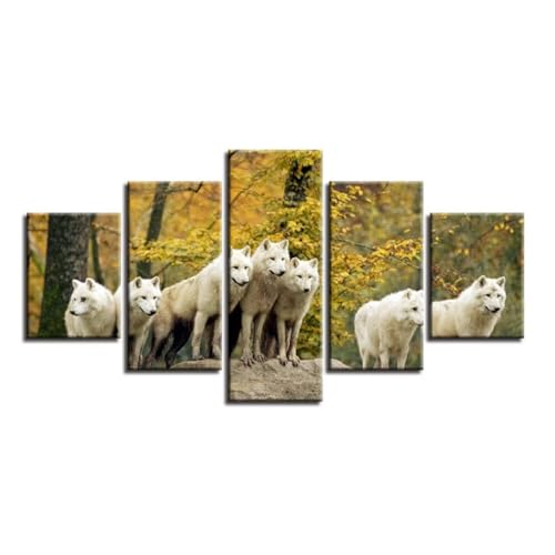 Affiches HD équipe de loups blancs sauvages pour décoration de salon et ambiance nature épurée