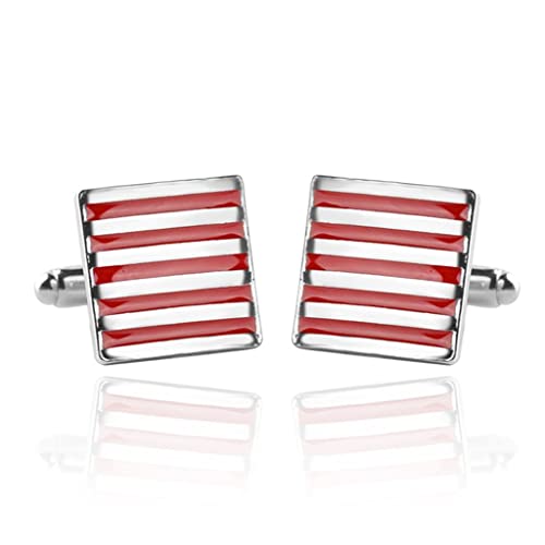 Classic Stripe Cufflink Silver Plated Enamel Men's French Cufflink Party Gift Man Wedding Suit Cuff Men Jewelry (Color : A, Size #TOP16