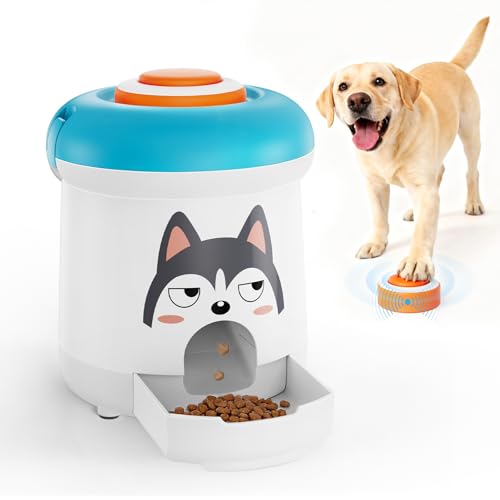Interactive Dog Treat Dispenser Toy with Remote Button Dog Puzzle Feeder & Slow Feeder for Bored Dogs Mental Stimulation Reward Training Toy with 8 DIY Stickers