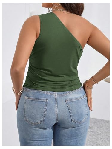 Milumia Women's Plus Size One Shoulder Tank Top Asymmetrical Hem Ruched Going Out Tops3