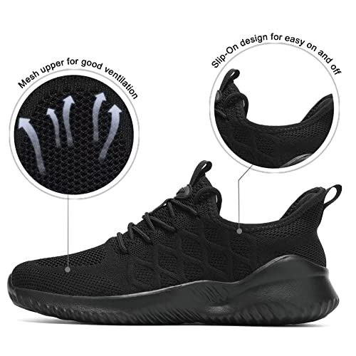 Mens Running Shoes Slip-On Walking Tennis Sneakers Lightweight Breathable Casual Soft Sole Mesh Workout Sports Shoes Black #TOP6