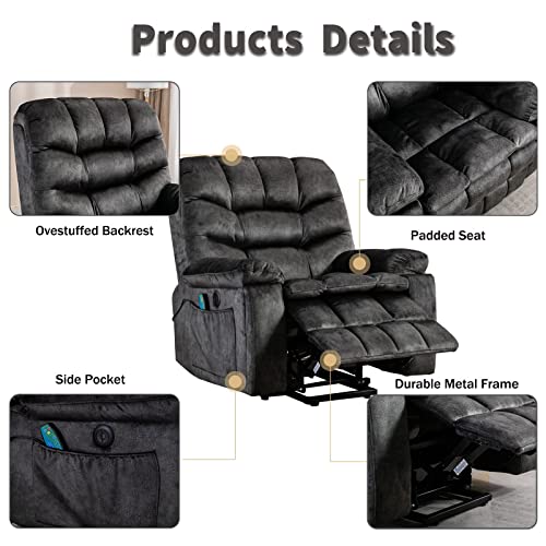 Canmov Large Power Lift Recliner Chairs With Massage And Heat For Elderly, Heavy Duty And Safety Motion Reclining Mechanism Electric Wide Recliners With Usb Ports, 2 Concealed Cup Holders, Dark Grey #TOP5