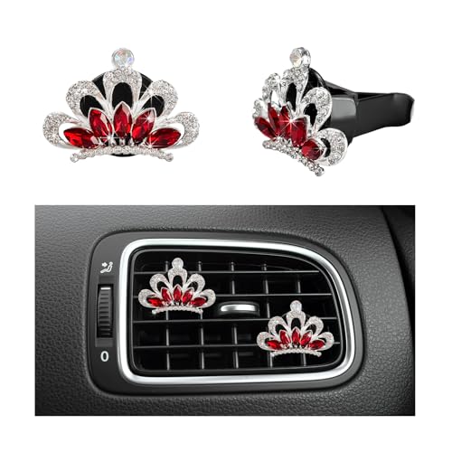 Image of Yourkar 2 PCS Bling Car Air Vent Clips, Crystal Rhinestone Crown Vent Decorative Air Freshener Clips, Sparkly Diamond A /C Outlet Aroma Diffuser Clip for Vehicles, Car Accessories (Red)