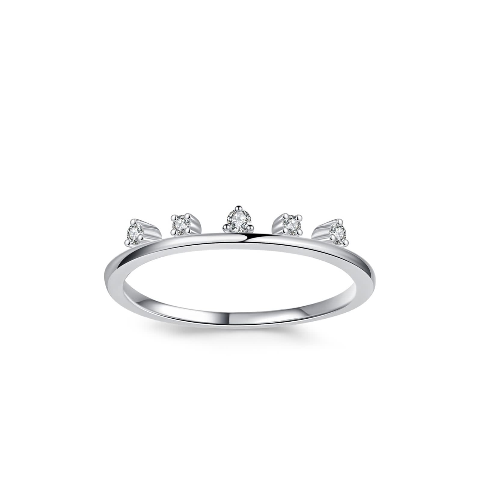 Anillos de compromiso para mujer, oro blanco, alianza de boda de eternidad, apilable, diseño simple de corona fina con diamante redondo, anillo de oro blanco de 9 quilates