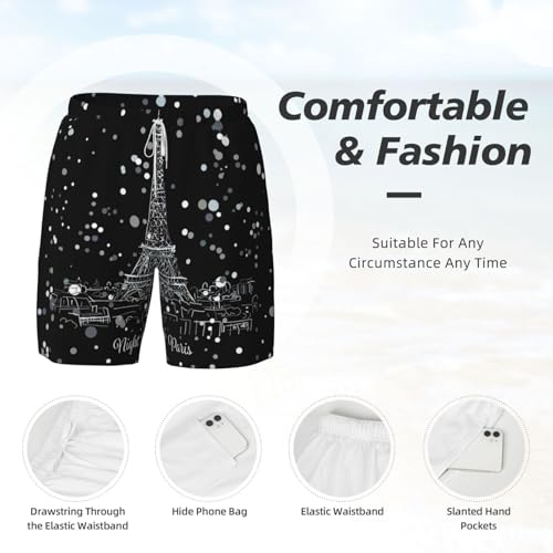 Short de plage double couche Tour Eiffel short de bain homme stretch - 5