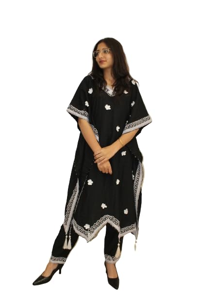 Womens Cottton kaftan Suit set (IN, Alpha, XL, Regular, Black)-image-7