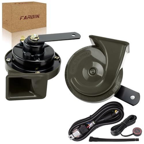Image of FARBIN Car Horns 12v Loud Dual-Tone Auto Snail Horn Electric Horn Kit with Relay Harness and Switch for Truck Motorcycle (Green horn and wiring button, 12v) | Dual-tone snail horn, compact, universal for any 12V vehicles, green