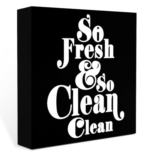 Funny Bathroom Decor So Fresh And So Clean Clean Bathroom Wood Sign Guest Half Bathroom Shelf Toilet Decor Restroom Home Office Washroom Desk Wall Decorations 5 X 5 Inch