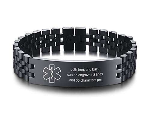 VNOX Free Custom Engraving Elegant 15mm Width Medical Alert Emergency ID Bracelet