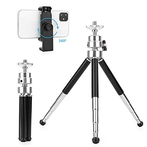 Mini Tripod, 9in Extendable Portable Desktop Phone Tripod Stand with Phone Holder(2rd Generation,Double-Layer, Lightweight Tripod for Cellphone/Webcam/Gopro